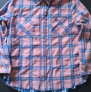 Paper Crane Metal Zipper/Button Plaid Shirt Jacket